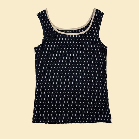 2000s polka dot jacket & pant set by Virgo Petite, vintage size 10P beige/navy - Picture 7 of 8